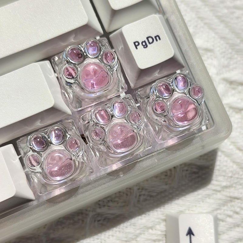 Elacgap Cat Claw Keycap Cute Drip Glue Backlight Keycaps DIY ESC Arrow Key Keycap Replacement for Cherry MX Gaming Mechanical Keyboard (4Keys Pink Transparent) - Image 5